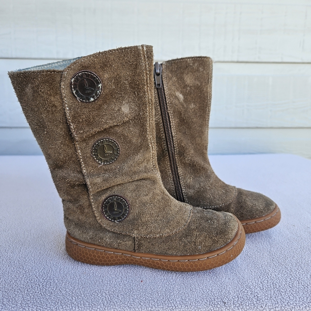 Livie & Luca Tiempo Taupe Classic Suede Brown Leather Riding Boot Girl SZ 8